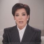 Kris’s black pinstripe confessional blazer on The Kardashians