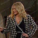 Kristen’s black wrap dress and houndstooth coat on Days of our Lives