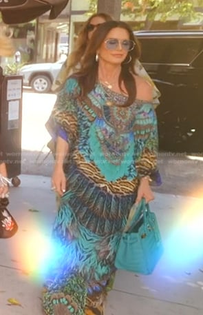 Kyle's peacock print kaftan on The Real Housewives of Beverly Hills