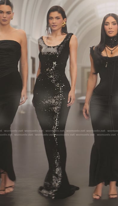 Kylie's black sequin opening scene dress on The Kardashians