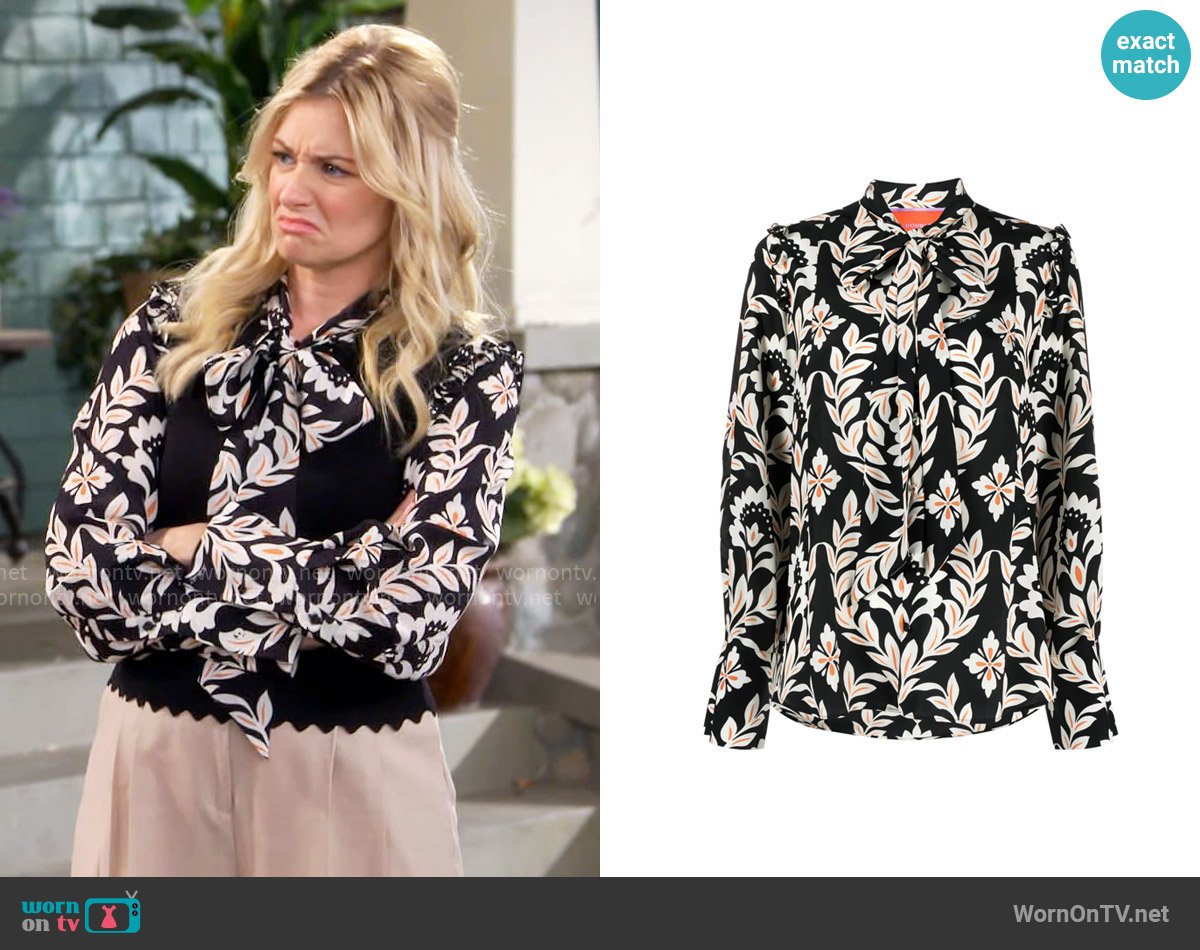 Gemma’s black floral blouse on The Neighborhood