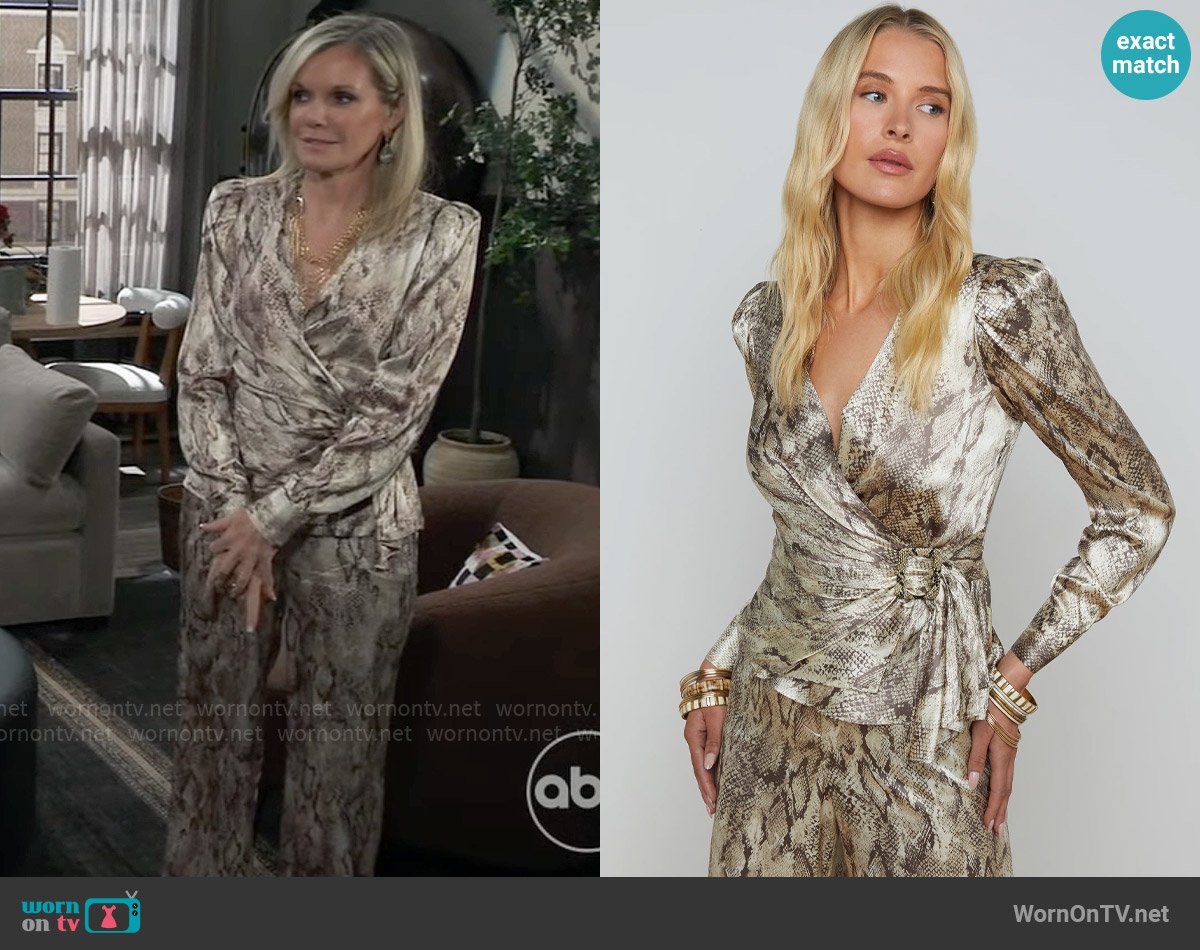 L'Agence Bensen Top in Tan Multi Snake worn by Ava Jerome (Maura West) on General Hospital