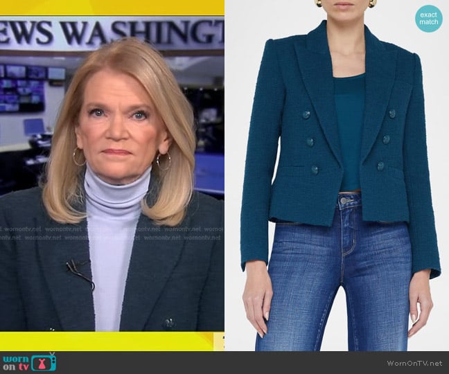 L'Agence Brooke Double-Breasted Crop Blazer worn by Martha Raddatz on Good Morning America