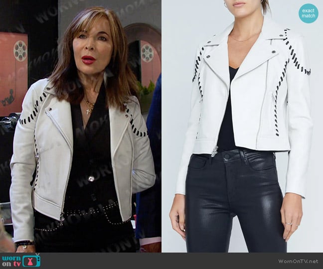 L'Agence Eleana Whipstitch Leather Moto Jacket worn by Kate Roberts (Lauren Koslow) on Days of our Lives