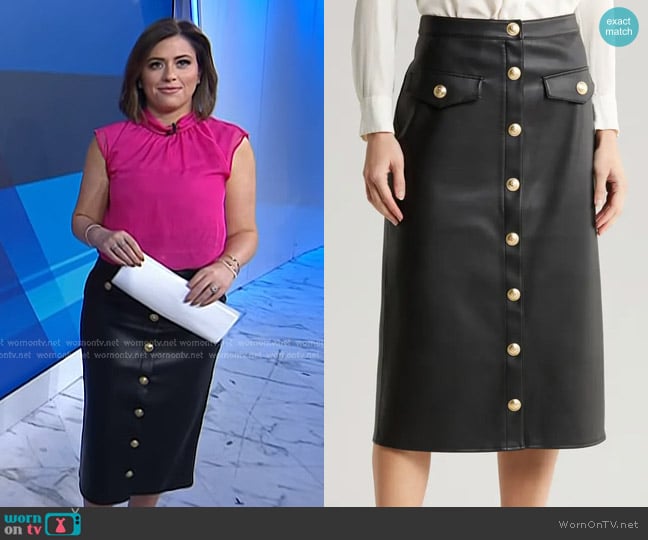 L'Agence Milann Faux Leather Midi Skirt worn by Chloe Melas on Today