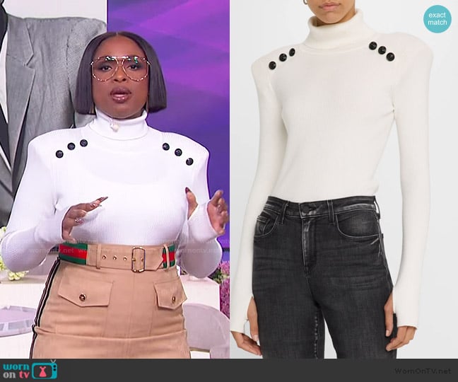 Jennifer’s white button detail top on The Jennifer Hudson Show