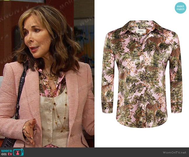 L'Agence Dani Tropical Silk Blouse worn by Kate Roberts (Lauren Koslow) on Days of our Lives