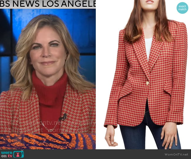 L'Agence Chamberlain Houndstooth Blazer worn by Natalie Morales on CBS Mornings