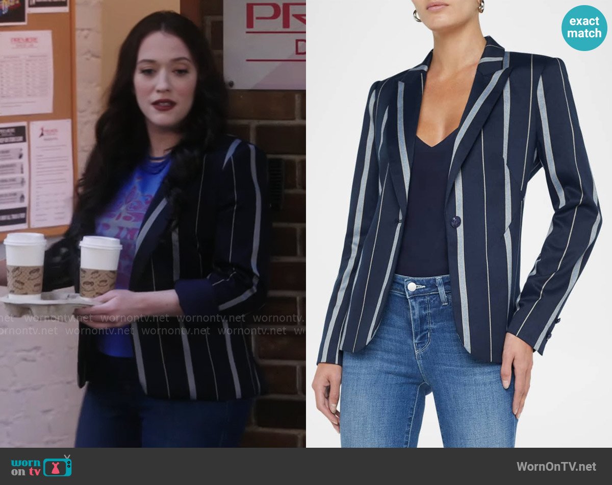 Riley’s navy striped blazer on Shifting Gears