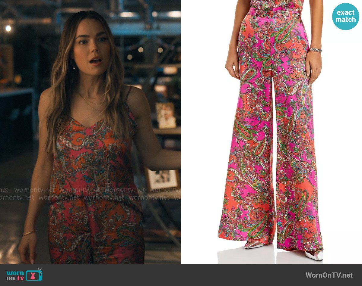 L'Agence Gavin Silk Paisley Wide Leg Pants worn by Olivia Anne (Rebecca Rittenhouse) on Running Point