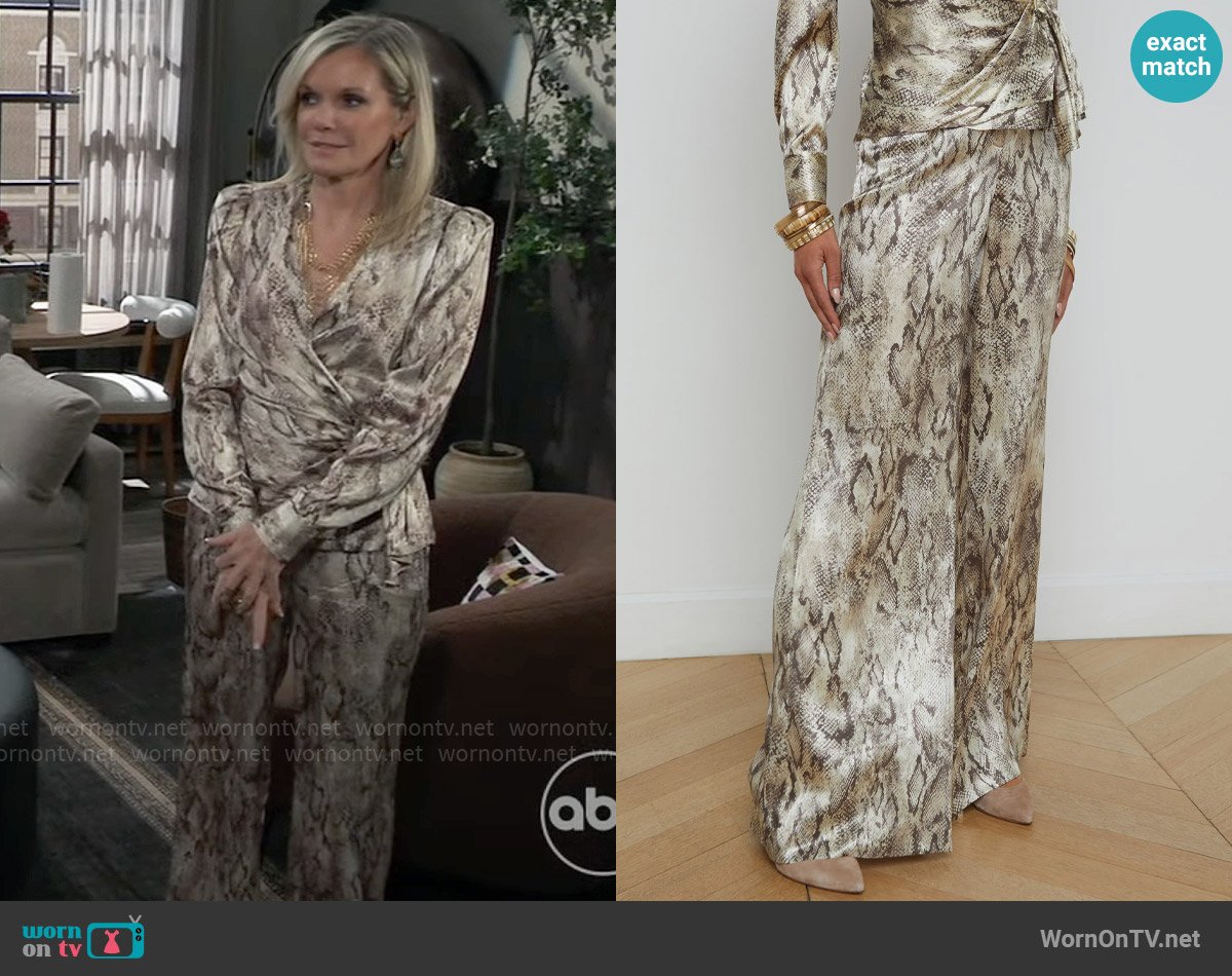 L'Agence Pilar Pants in Tan Multi Snake worn by Ava Jerome (Maura West) on General Hospital