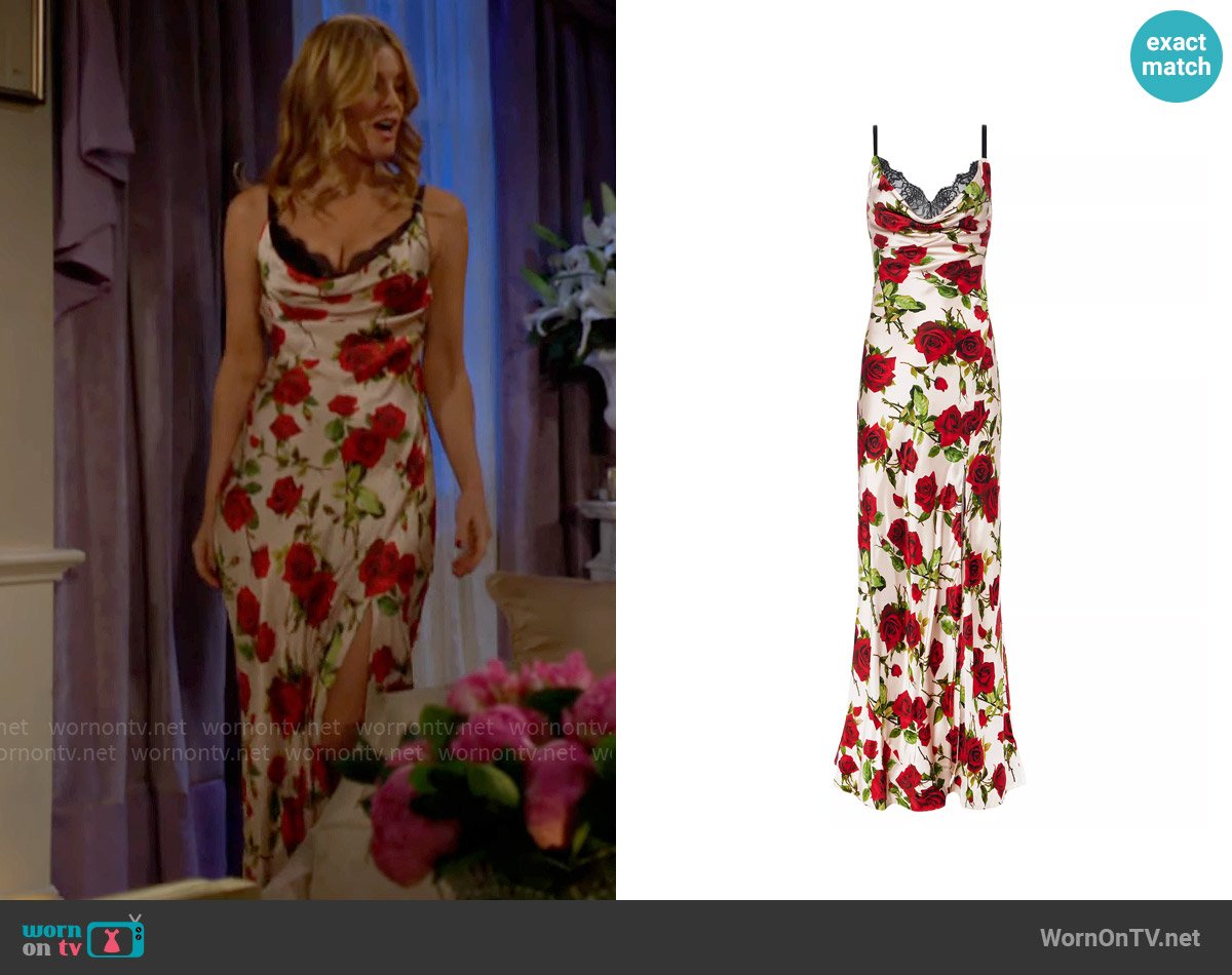 L'Agence Venice Floral Silk Cowlneck Gown worn by Phyllis Summers (Michelle Stafford) on The Young and the Restless