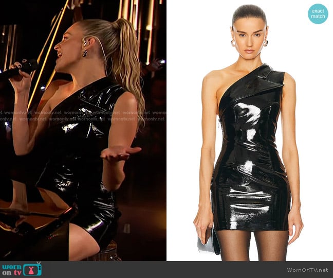 LaQuan Smith One Shoulder Collared Mini Dress worn by Kelsea Ballerini on The Voice