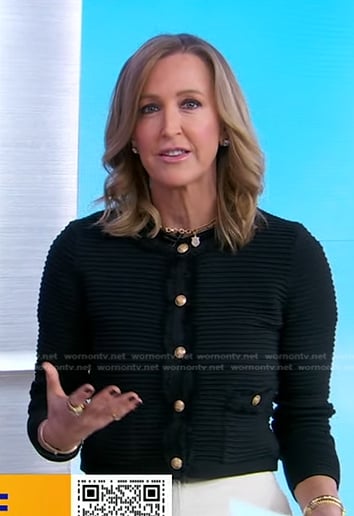 Lara's black ribbed knit jacket on Good Morning America