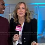 Lara’s black tweed blazer and white satin cargo pants on Good Morning America