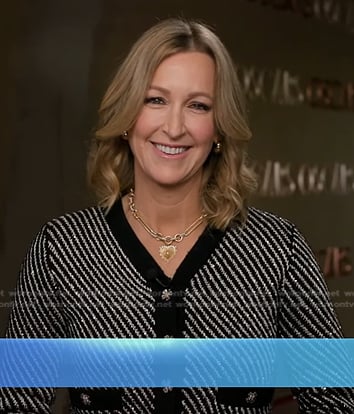 Lara's black sequin diagonal stripe cardigan on Good Morning America