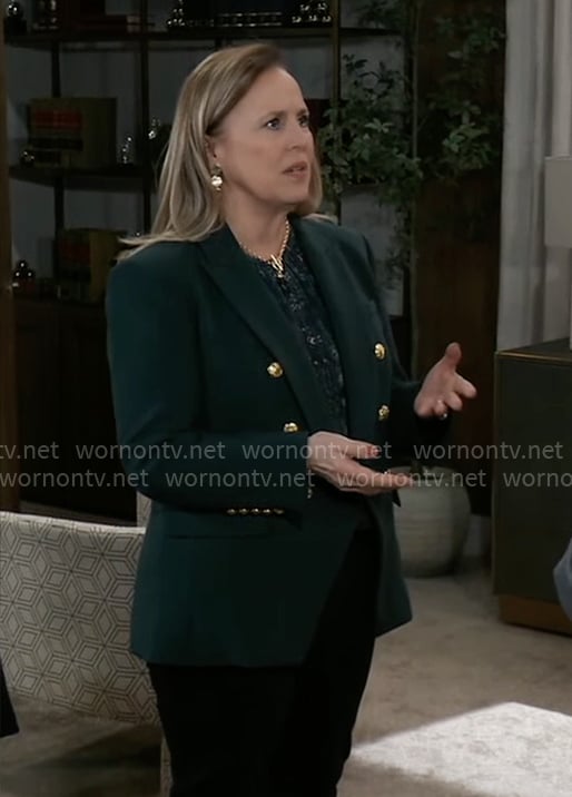 Laura's printed blouse and green blazer on General Hospital