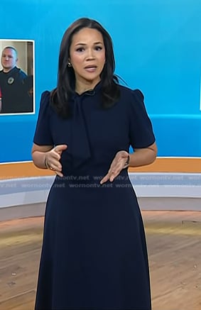 Laura's navy tie neck midi dress on Today