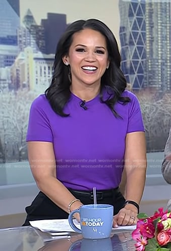 Laura's purple sweater and satin pumps on Today