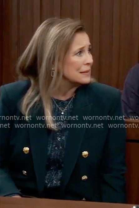 Laura's printed blouse and green blazer on General Hospital