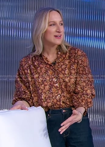 Lauren Iannotti's brown floral blouse on Good Morning America