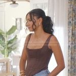 Layla’s brown satin corset top on All American