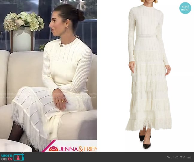 Lela Rose Knit Fringe-Trim Maxi Dress in Ivory worn by Jessica Soffer on Today