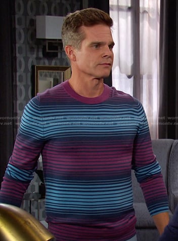 Leo's purple and blue striped sweater on Days of our Lives