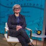 Libba Bray’s navy check blazer and pants on Good Morning America