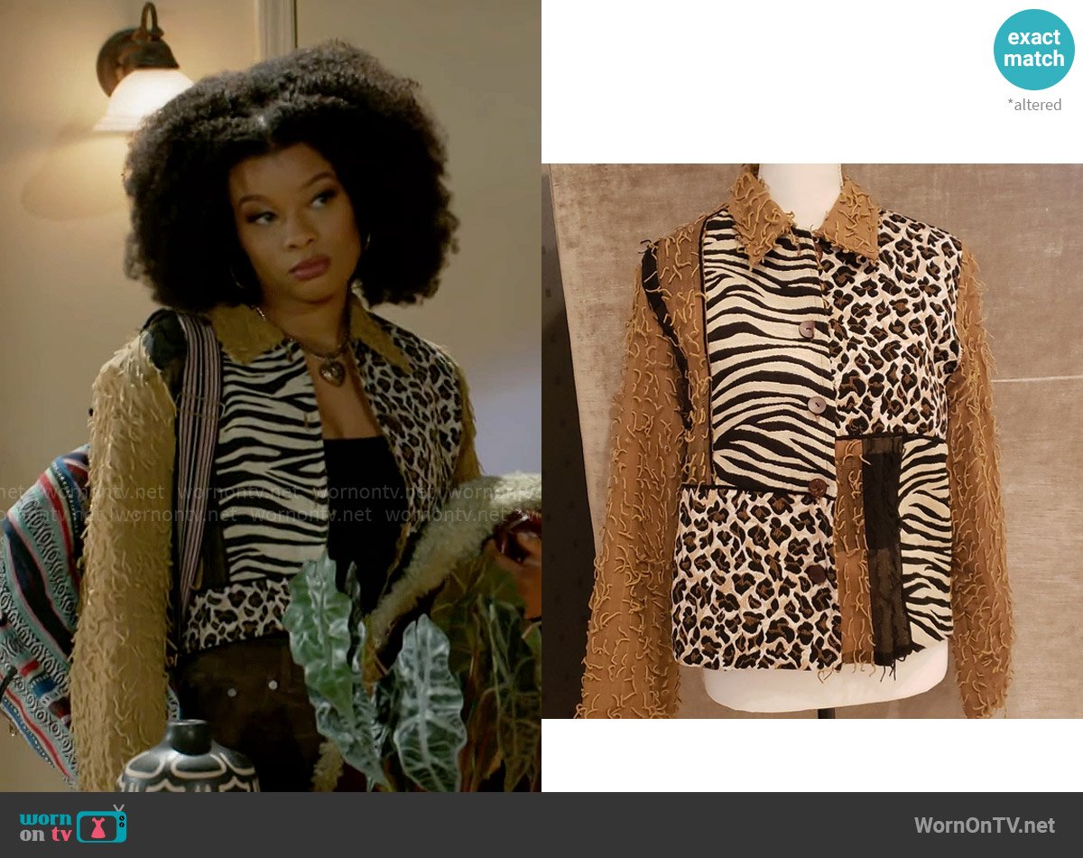 Life Style Safari Print Jacket worn by Eva Thomas (Ambyr Michelle) on Beyond the Gates