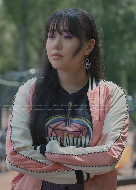 Lily's pink bomber jacket on Sweet Magnolias