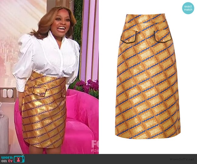 Lisou Trench Print Silk Jacquard Midi Skirt worn by Sherri Shepherd on Sherri