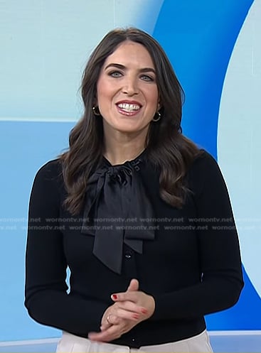 Liz's black tie neck cardigan on Today