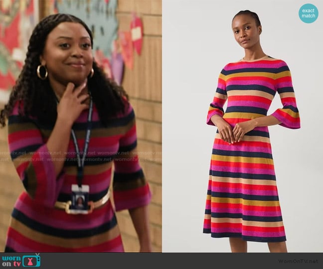 Janine’s stripe bell sleeve dress on Abbott Elementary