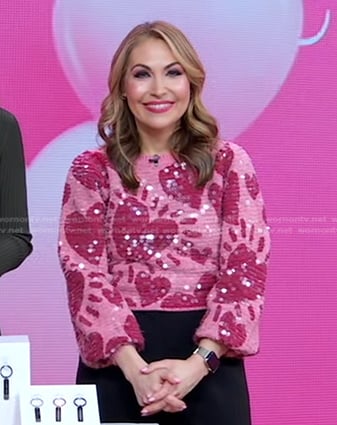 Lori's pink sequin heart sweater on Good Morning America