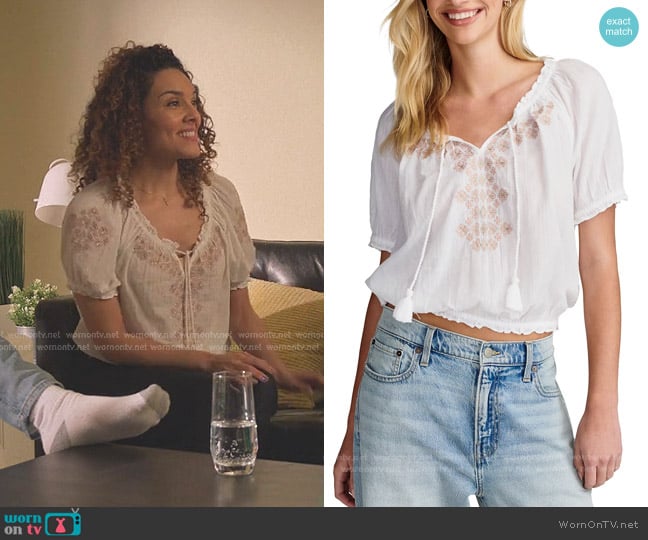 Lucky Brand  Embroidered Cotton Peasant Top worn by Carmen Diaz (Vanessa Rubio) on Cobra Kai