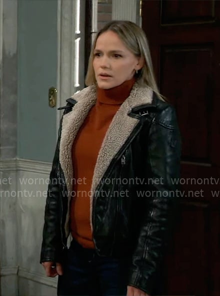 Lulu's leather jacket with fleece lining on General Hospital