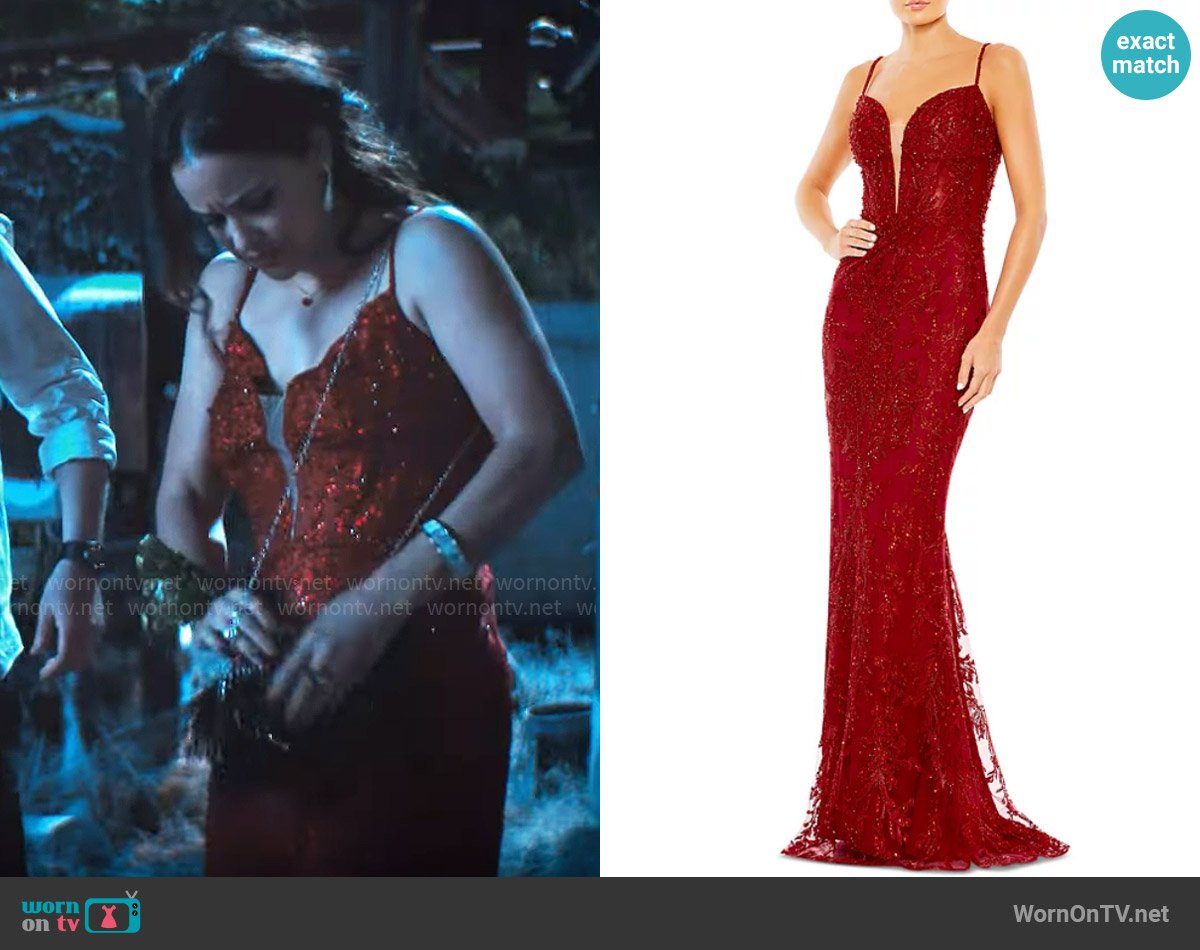 Mac Duggal Sequin Floral Plunge Neck Sheath Gown worn by Birdie (Melissa Fumero) on Grosse Pointe Garden Society