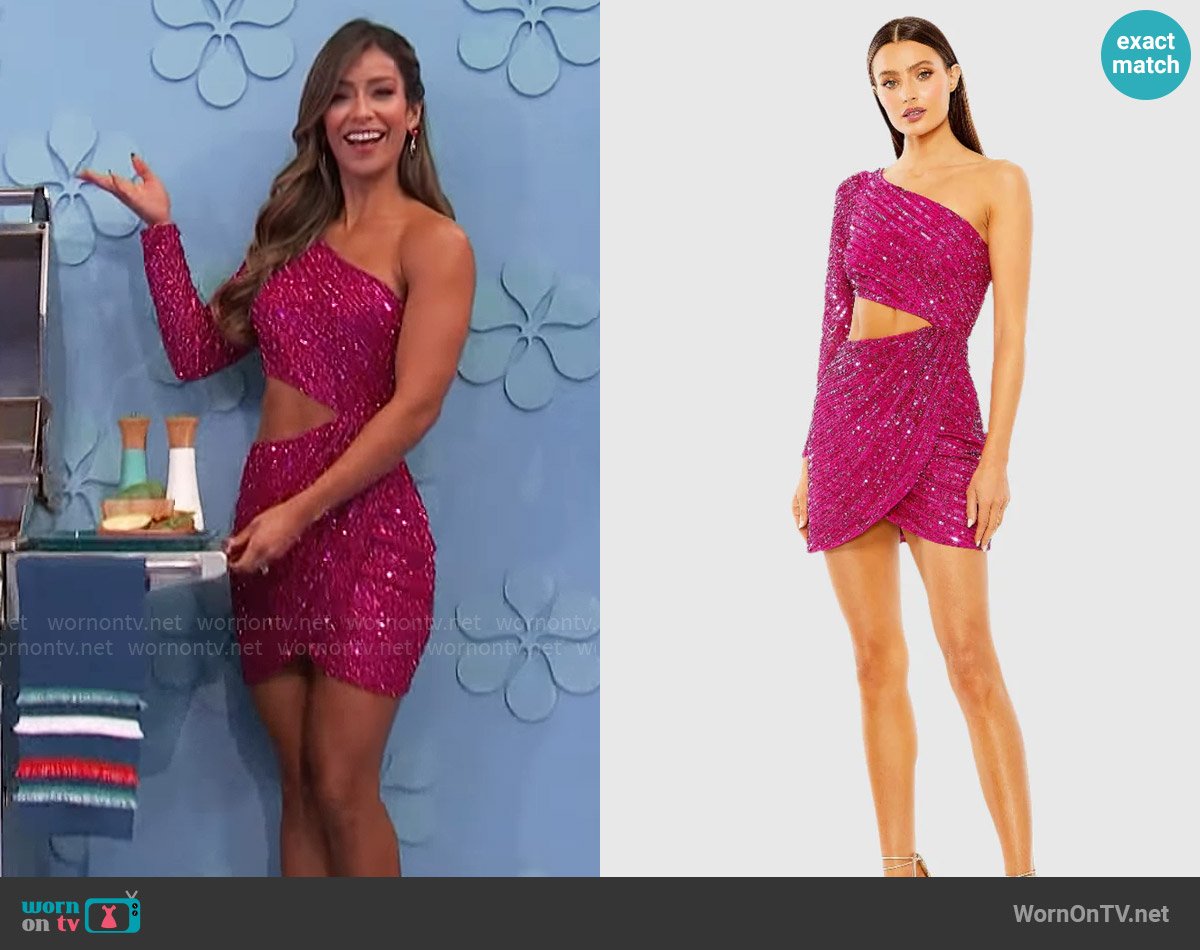 Manuela’s pink sequin mini dress with waist cutout on The Price is Right