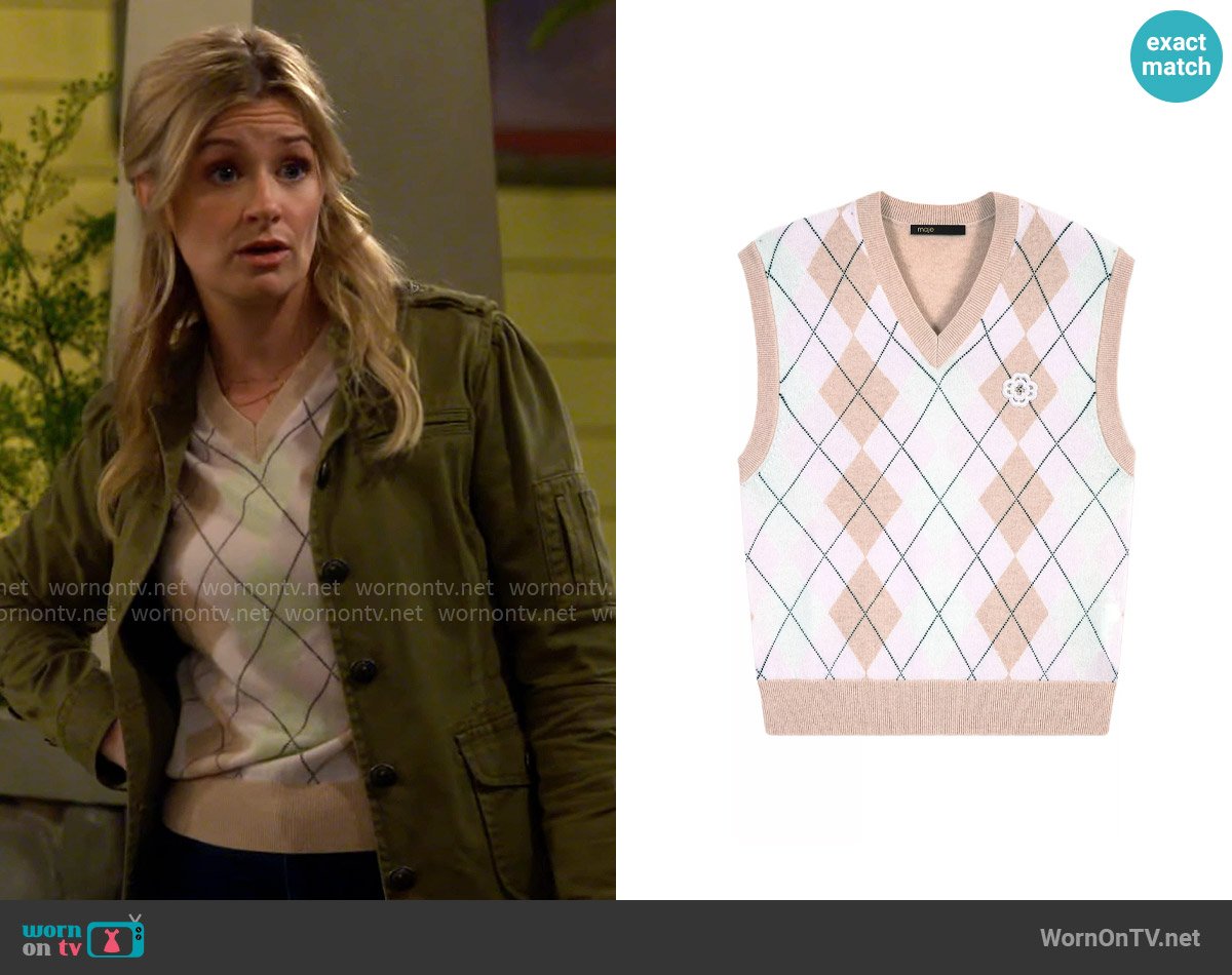 Maje Sleeveless Wool Blend Jumper worn by Gemma (Beth Behrs) on The Neighborhood