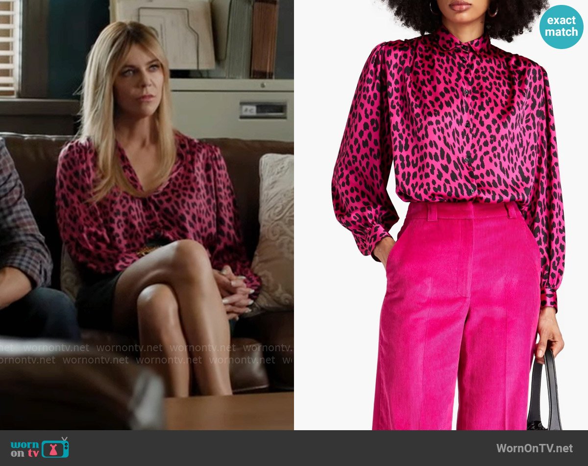 Morgan’s pink leopard print shirt on High Potential