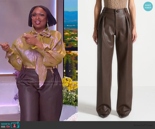 Maniere Devoir Pebbled Leather Pleated Stacked Trousers worn by Jennifer Hudson on The Jennifer Hudson Show