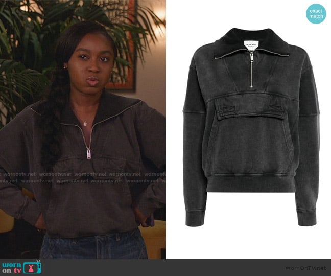 Marant Etoile Phenix zip-up cotton sweatshirt worn by Amina Simms (Alexis Chikaeze) on All American