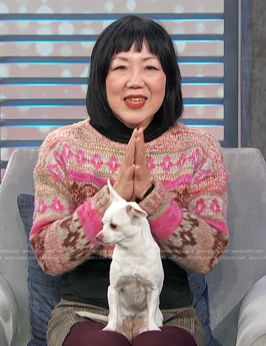 Margaret Cho’s fair isle cropped sweater on Access Hollywood