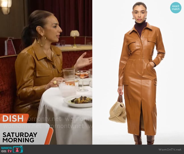 Marissa Webb Collective Front Slit Leather Shirt Dress worn by Michelle Miller on CBS Mornings