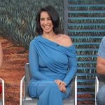 Marta Mendez Cross’s blue drape top and skirt on Access Hollywood