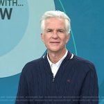 Matthew Modine’s navy cable knit zip sweater on Today