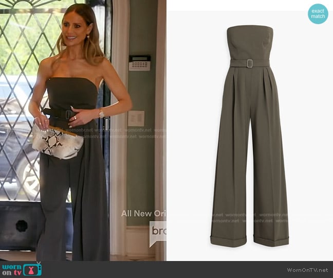 Max Mara Strapless Pleated Wool-blend Twill Wide-leg Jumpsuit worn by Dorit Kemsley on The Real Housewives of Beverly Hills