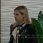 Maxie’s ruffled tie neck blouse and leather jacket on General Hospital