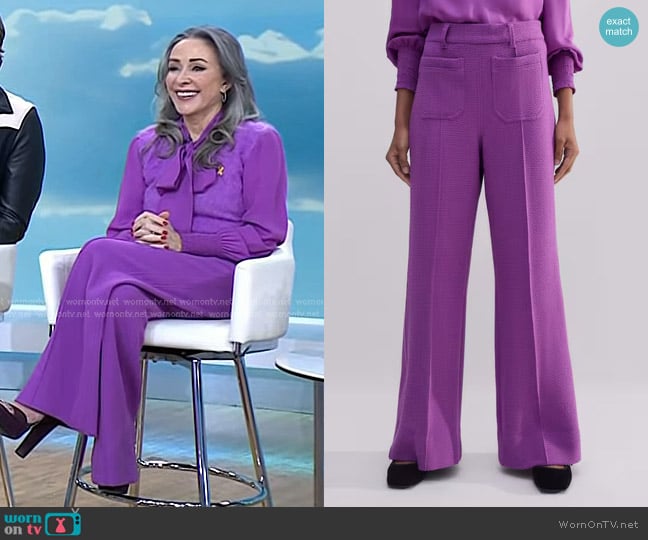 Me + Em Regular-Length Textured Subtle Flare Pant in Winter Iris worn by Patricia Heaton on Today